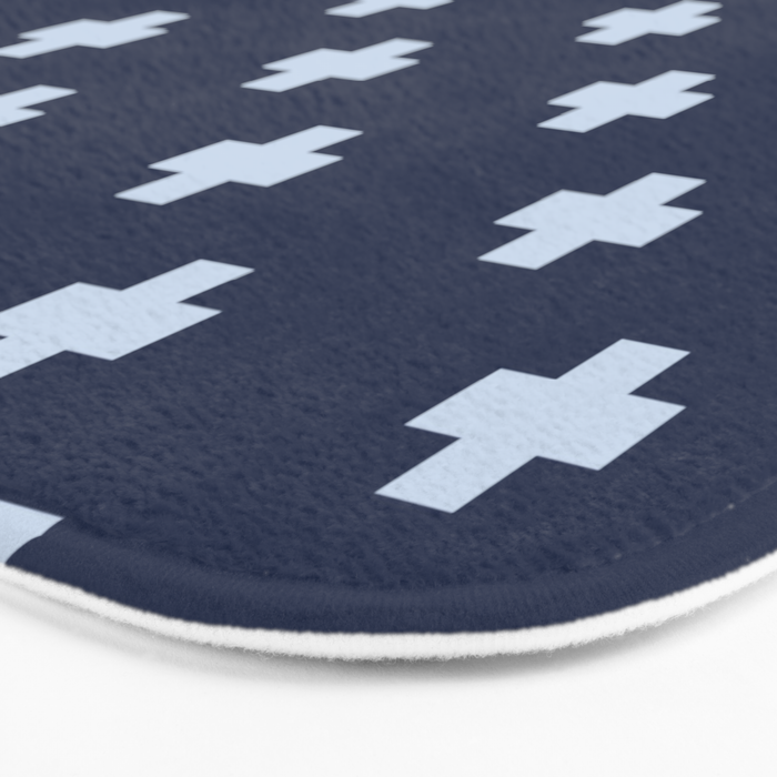Pale Blue Swiss Cross Pattern on Navy Blue background Bath Mat Gallery Image 3