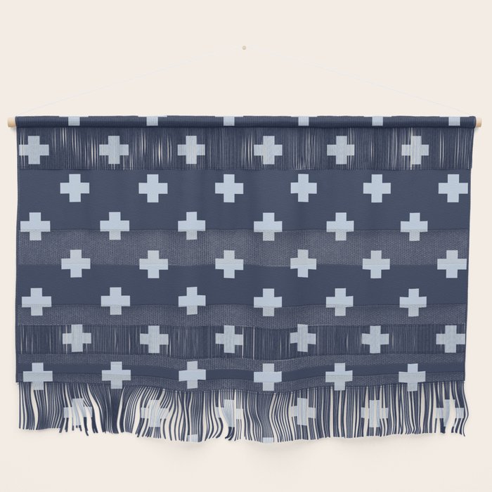 Pale Blue Swiss Cross Pattern on Navy Blue background Wall Hanging Gallery Image 1