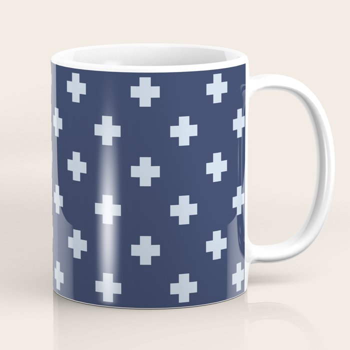 Pale Blue Swiss Cross Pattern on Navy Blue background Coffee Mug Gallery Image 1