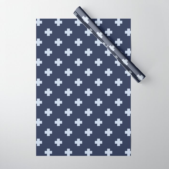 Pale Blue Swiss Cross Pattern on Navy Blue background Wrapping Paper Gallery Image 1