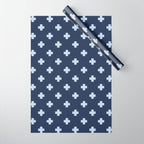 Pale Blue Swiss Cross Pattern on Navy Blue background Wrapping Paper Gallery Image 1