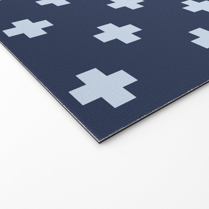 Pale Blue Swiss Cross Pattern on Navy Blue background Welcome Mat Gallery Image 2