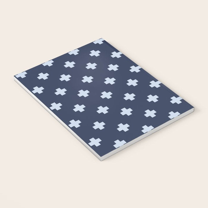 Pale Blue Swiss Cross Pattern on Navy Blue background Notebook Gallery Image 3