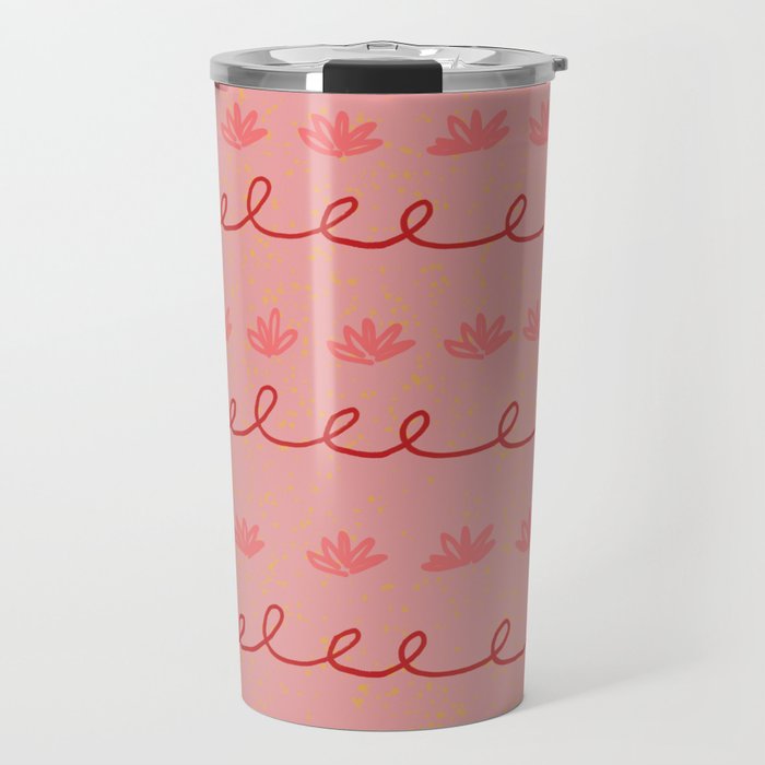 Abstract Cookie Pattern Doodle in Red & Peach Pink Travel Mug Gallery Image 1