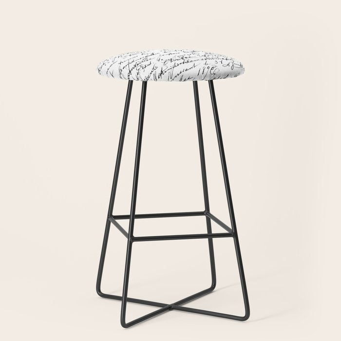 Vintage Handwriting Black And White Nostalgic Texture Stool Gallery Image 1