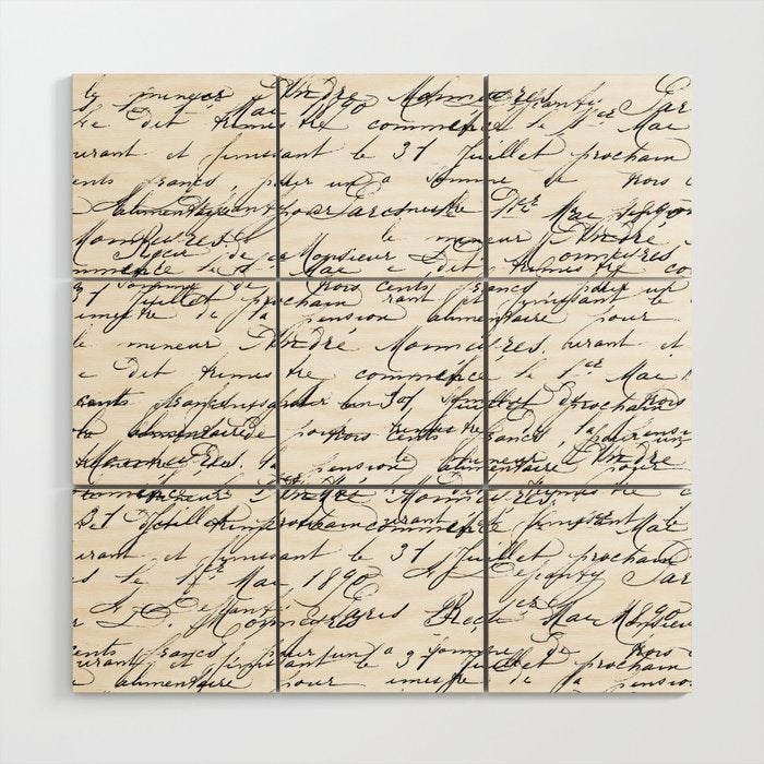 Vintage Handwriting Black And White Nostalgic Texture Wood Wall Art Gallery Image 1