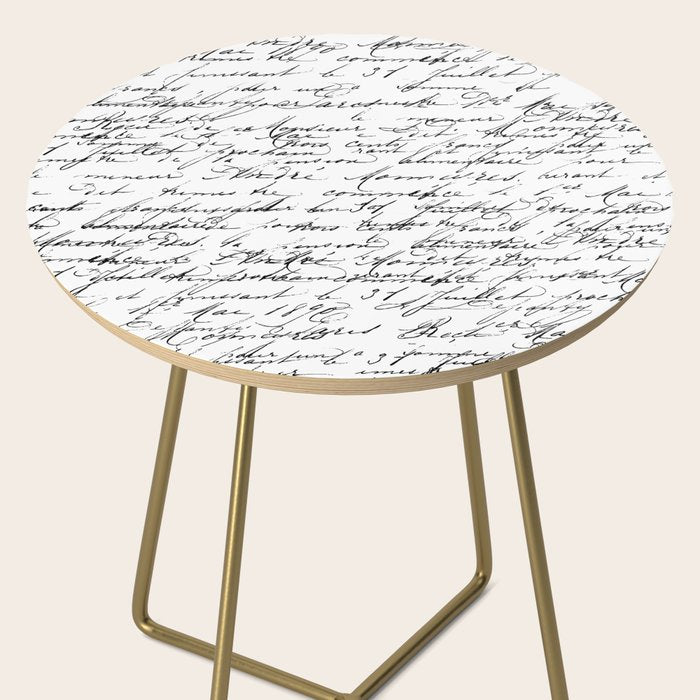 Vintage Handwriting Black And White Nostalgic Texture Side Table Gallery Image 2