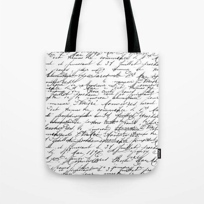 Vintage Handwriting Black And White Nostalgic Texture Tote Bag Gallery Image 1