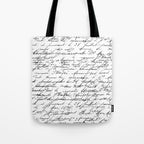 Vintage Handwriting Black And White Nostalgic Texture Tote Bag Gallery Image 1