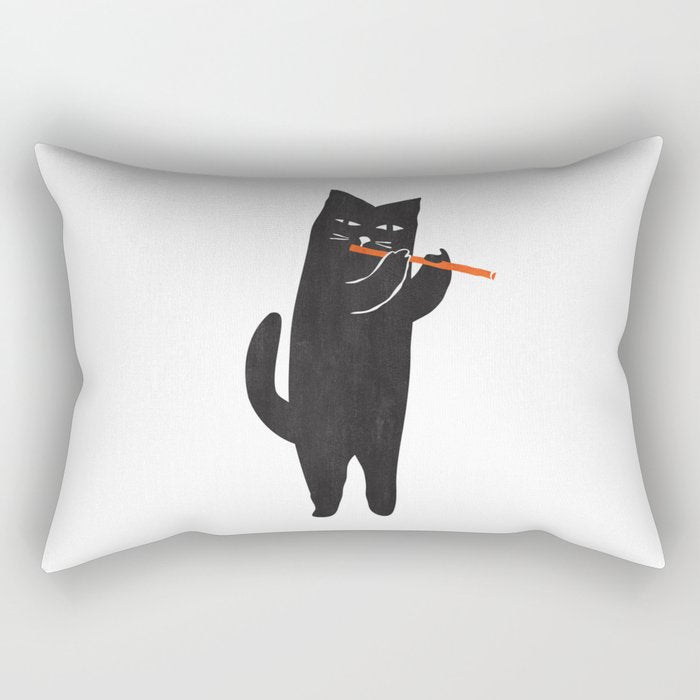 Black cat with flute Rectangular Pillow Gallery Image 1