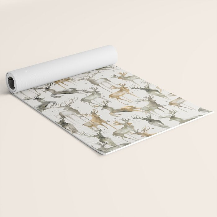 Fall Winter Woodland Deer Animals Yoga Mat Gallery Image 2