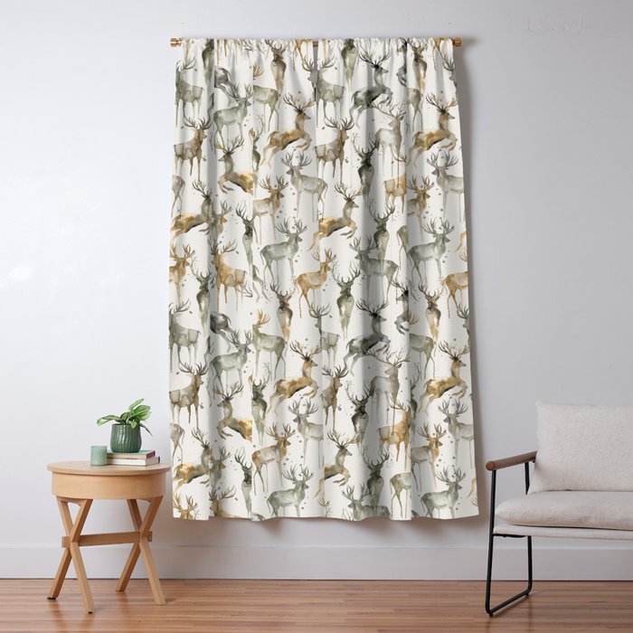 Fall Winter Woodland Deer Animals Window Curtain Gallery Image 1