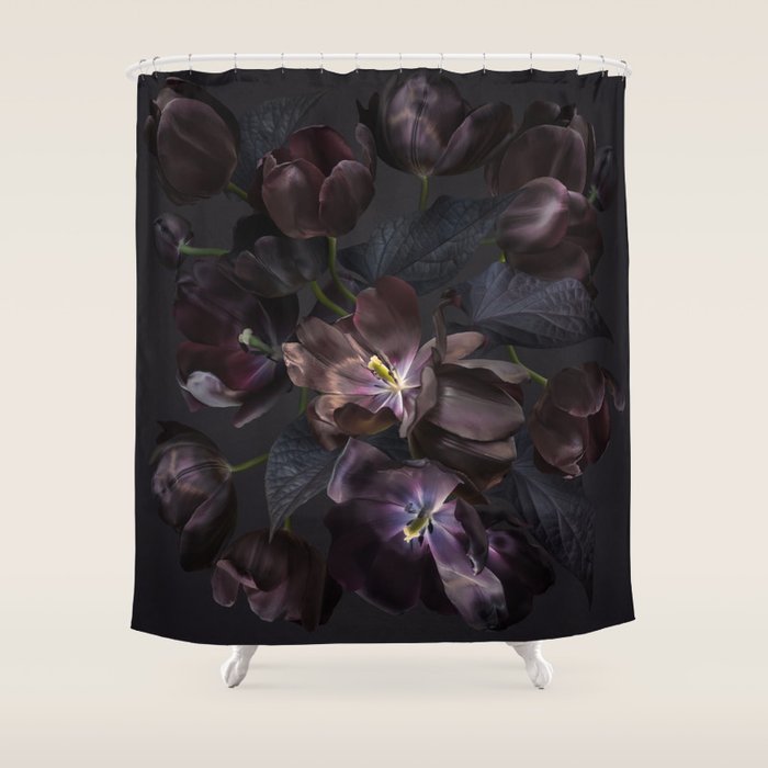 Black tulips on dark background Shower Curtain Gallery Image 1