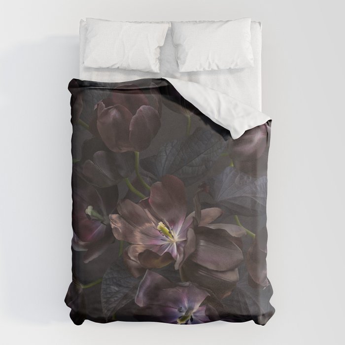 Black tulips on dark background Duvet Cover Gallery Image 1