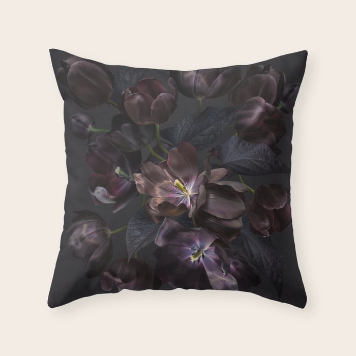 Black tulips on dark background Throw Pillow Gallery Image 6