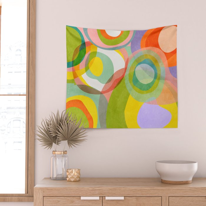 mid mod organic shapes abstract summer Wall Tapestry Gallery Image 2