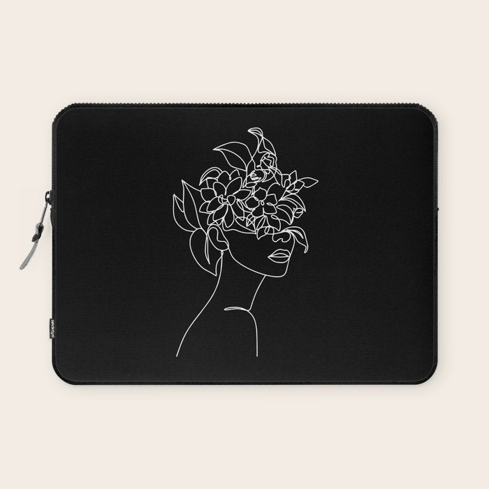 The Girl with the Flowers: Black & White Edition Laptop Sleeve Gallery Image 1