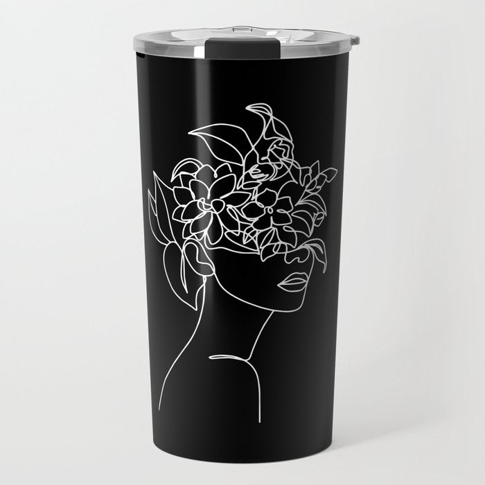 The Girl with the Flowers: Black & White Edition Travel Mug Gallery Image 1