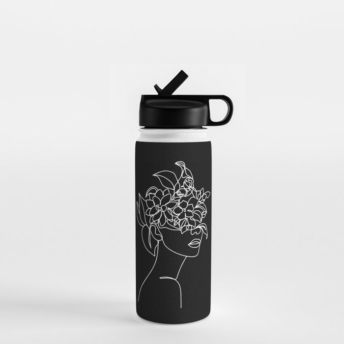 The Girl with the Flowers: Black & White Edition Water Bottle Gallery Image 1