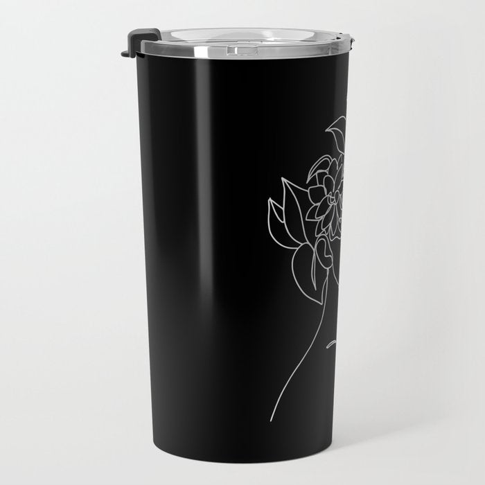 The Girl with the Flowers: Black & White Edition Travel Mug Gallery Image 3