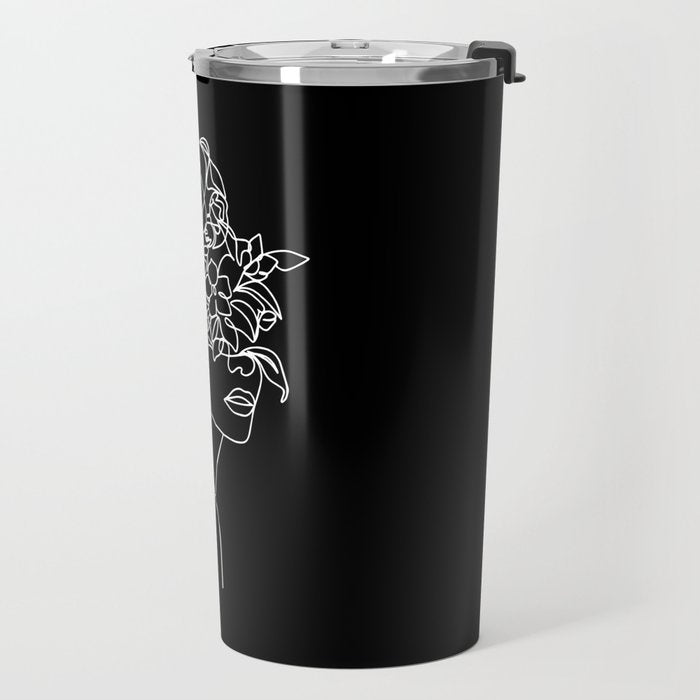 The Girl with the Flowers: Black & White Edition Travel Mug Gallery Image 2