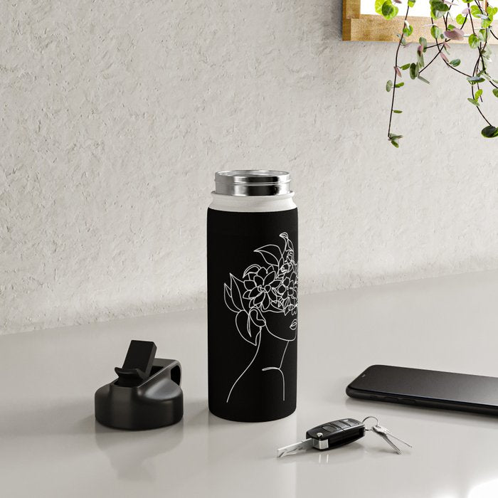 The Girl with the Flowers: Black & White Edition Water Bottle Gallery Image 4