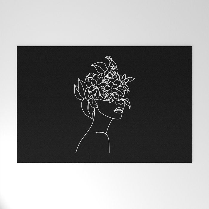 The Girl with the Flowers: Black & White Edition Welcome Mat Gallery Image 1