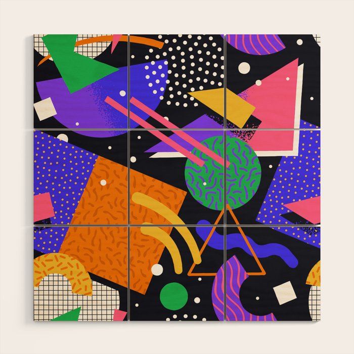 Colorful retro 90s abstract memphis shape pattern Wood Wall Art Gallery Image 1