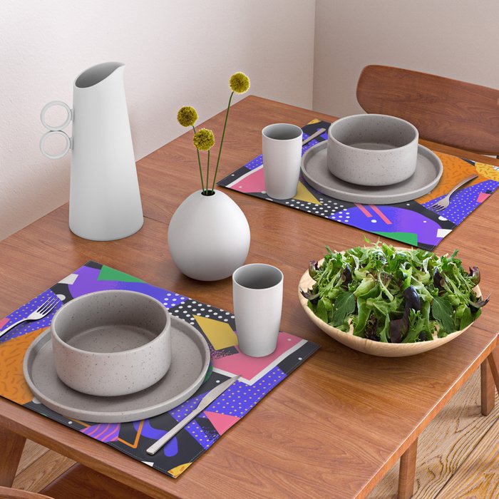 Colorful retro 90s abstract memphis shape pattern Placemat Gallery Image 2