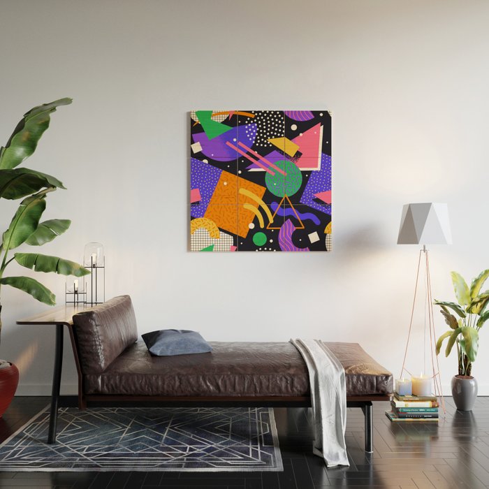 Colorful retro 90s abstract memphis shape pattern Wood Wall Art Gallery Image 2