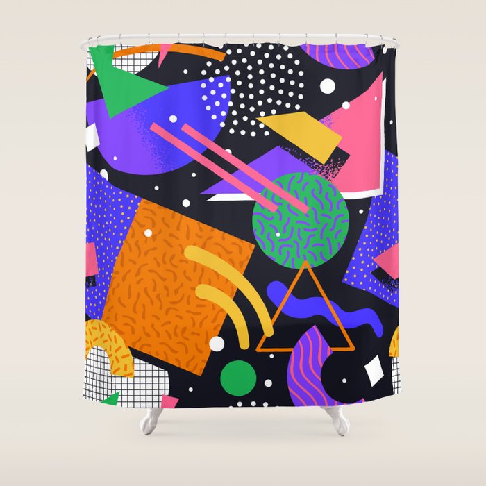 Colorful retro 90s abstract memphis shape pattern Shower Curtain Gallery Image 1