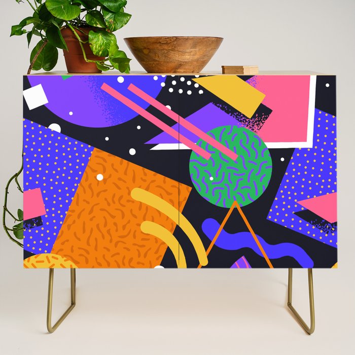 Colorful retro 90s abstract memphis shape pattern Credenza Gallery Image 1