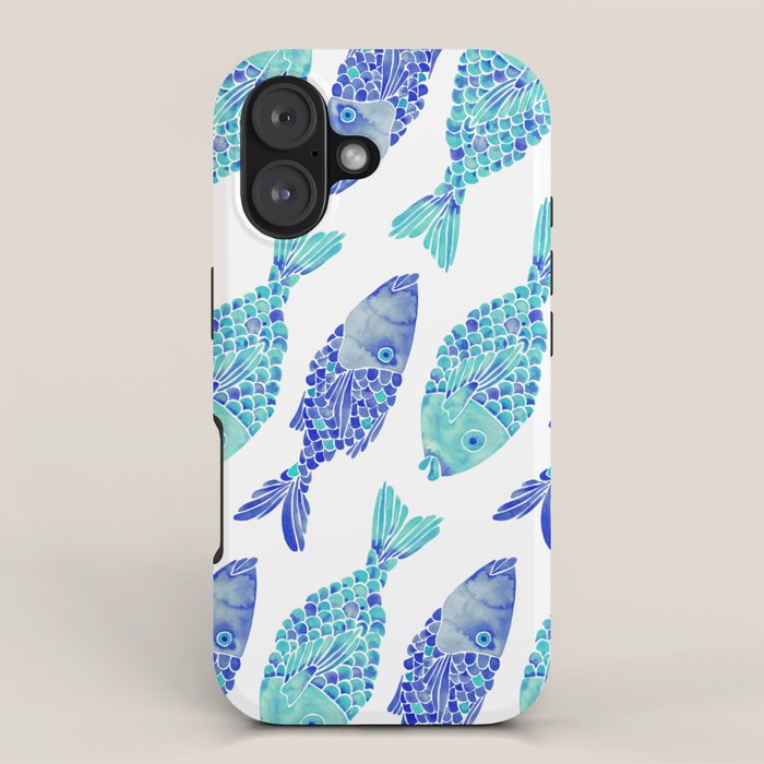 Indonesian Fish Duo - Navy & Turquoise Palette iPhone Case Gallery Image 1