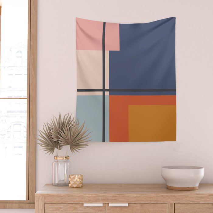 Mid Century Modern Retro Color Blocks 1 Wall Tapestry Gallery Image 2