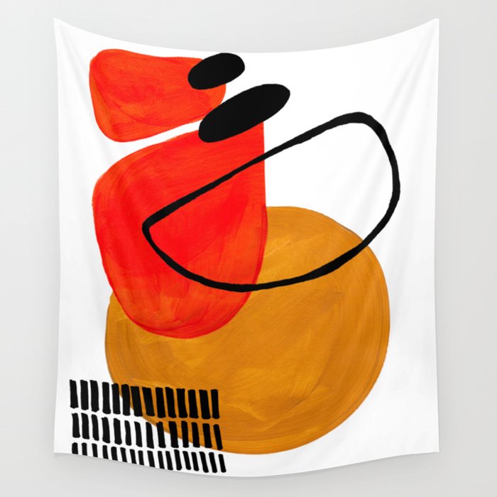 Mid Century Modern Abstract Vintage Pop Art Space Age Pattern Orange Yellow Black Orbit Accent Wall Tapestry Gallery Image 4