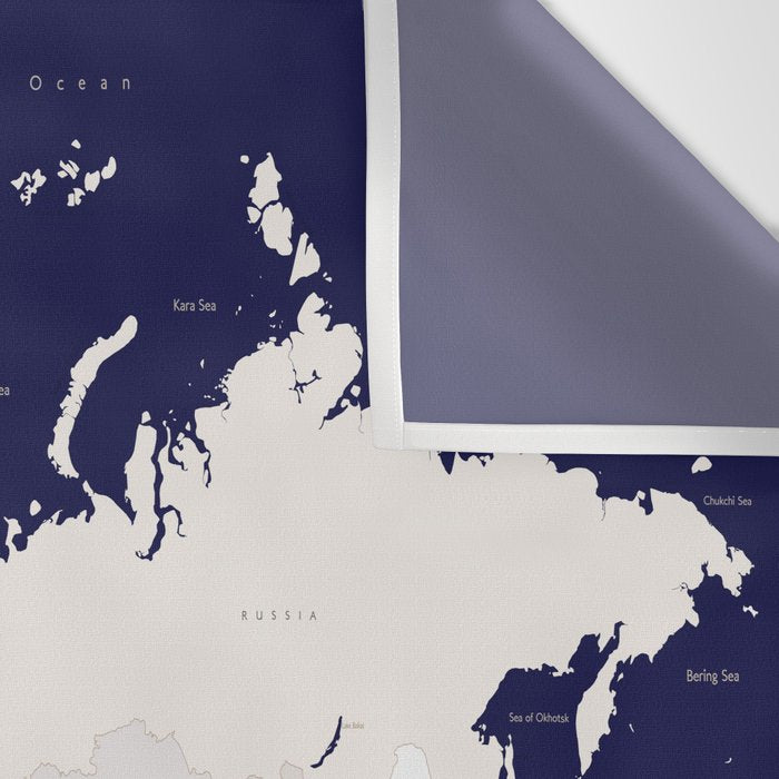 Navy blue and cream world map, "Austin" Wall Tapestry Gallery Image 3