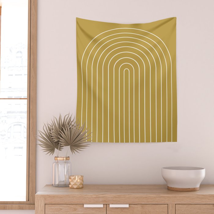 Minimal Arch XLIX Ochre Yellow Modern Geometric Lines Wall Tapestry Gallery Image 2