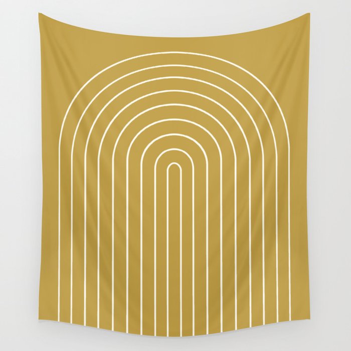 Minimal Arch XLIX Ochre Yellow Modern Geometric Lines Wall Tapestry Gallery Image 1