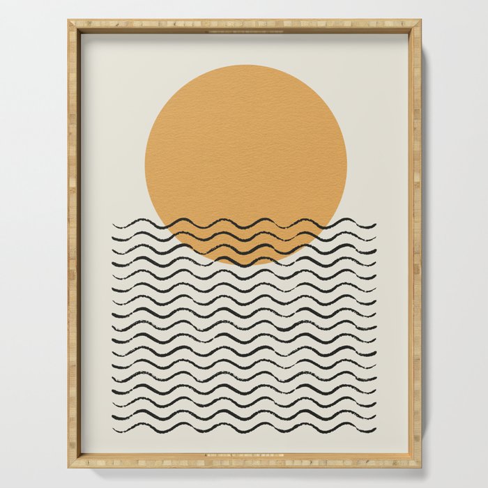 Ocean wave gold sunrise - mid century style Serving Tray Gallery Image 1