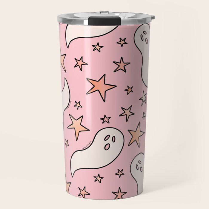 Pastel Ghost Print in Pink Travel Mug Gallery Image 1