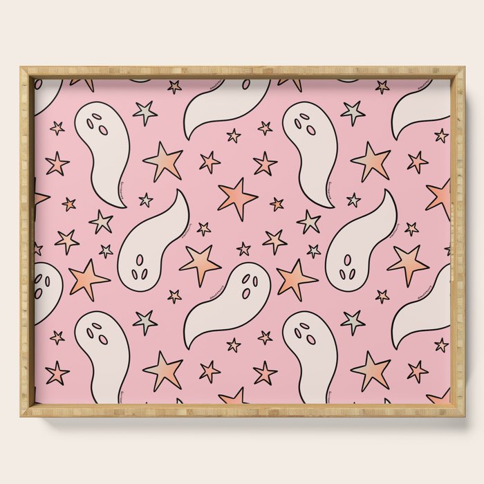 Pastel Ghost Print in Pink Serving Tray Gallery Image 1