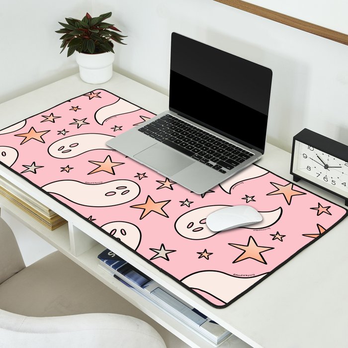 Pastel Ghost Print in Pink Desk Mat Gallery Image 2