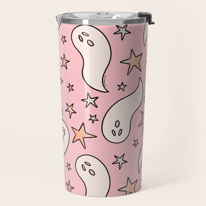 Pastel Ghost Print in Pink Travel Mug Gallery Image 2