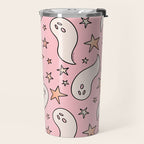 Pastel Ghost Print in Pink Travel Mug Gallery Image 2