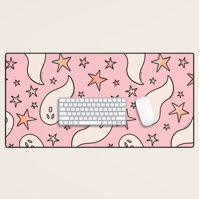Pastel Ghost Print in Pink Desk Mat Gallery Image 1