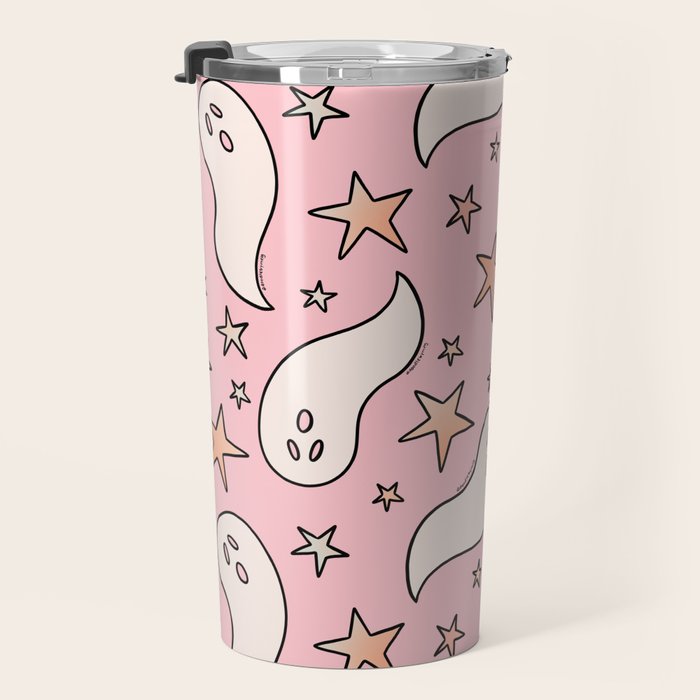 Pastel Ghost Print in Pink Travel Mug Gallery Image 3