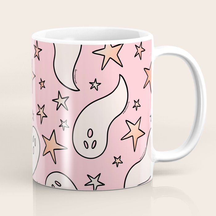 Pastel Ghost Print in Pink Coffee Mug Gallery Image 1