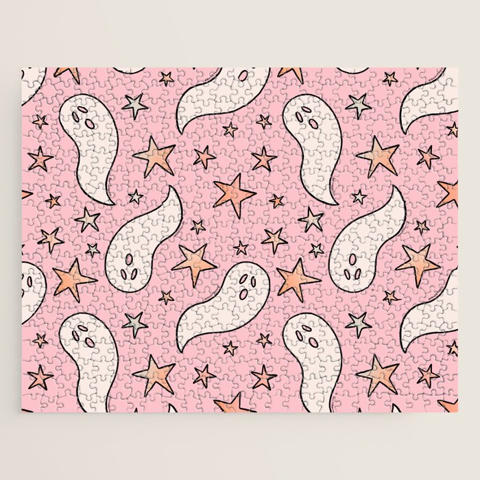 Pastel Ghost Print in Pink Jigsaw Puzzle Gallery Image 1