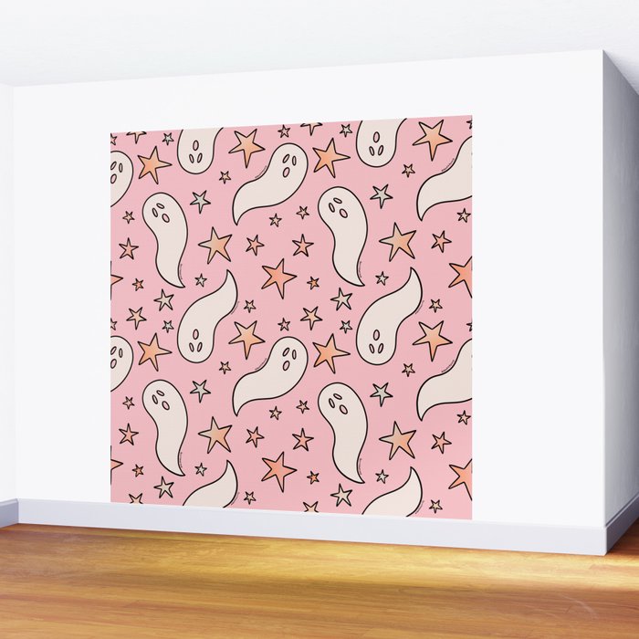 Pastel Ghost Print in Pink Wall Mural Gallery Image 2