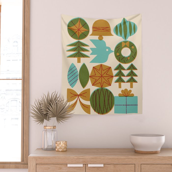Retro Holiday Grid Wall Tapestry Gallery Image 2